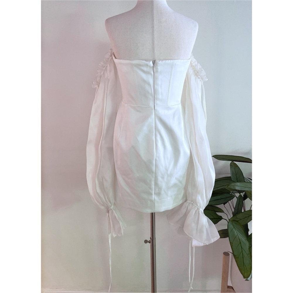 NWT House of CB Marisa Ivory Satin Corset Tulle Long Sleeves Mini Bodycon Dress - Picture 6 of 14